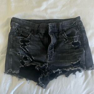 Distressed Black American Eagle Denim Shorts
